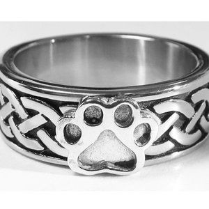 Solid Celtic Braided Stainless Steel Ring w Paw